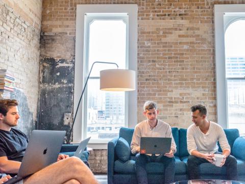 A man and a woman in an office